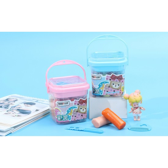 طين صلصال 12 لون + ادوات سطل صغير مربع XJY-201